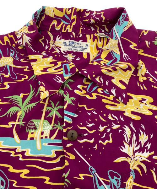 Sun Surf（サンサーフ）Sun Surf (サンサーフ) RAYON HAWAIIAN SHIRT TORCH FISHERMAN パープル サイズ:Lの古着・服飾アイテム