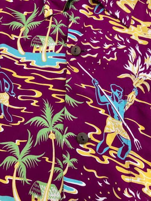 Sun Surf（サンサーフ）Sun Surf (サンサーフ) RAYON HAWAIIAN SHIRT TORCH FISHERMAN パープル サイズ:Lの古着・服飾アイテム