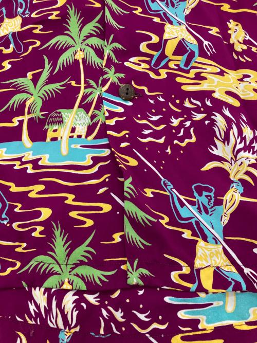 Sun Surf（サンサーフ）Sun Surf (サンサーフ) RAYON HAWAIIAN SHIRT TORCH FISHERMAN パープル サイズ:Lの古着・服飾アイテム
