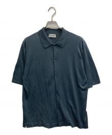 JOHN SMEDLEY（ジョンスメドレー）の古着「FOLKE シーアイランドコットン 30ゲージ ニットシャツ」｜ネイビー