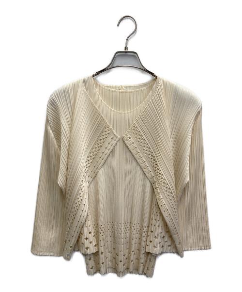 PLEATS PLEASE（プリーツプリーズ）PLEATS PLEASE (プリーツプリーズ) 18AW アンサンブルカーディガン アイボリー サイズ:3の古着・服飾アイテム
