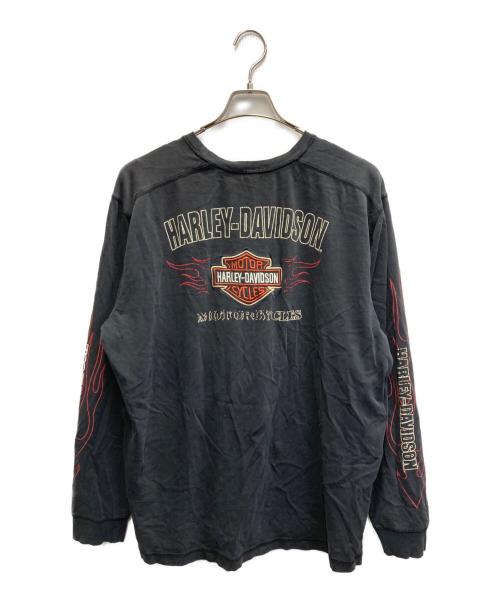 HARLEY-DAVIDSON（ハーレーダビッドソン）HARLEY-DAVIDSON (ハーレーダビッドソン) 袖フレイムロングスリーブカットソー ブラック サイズ:XLの古着・服飾アイテム