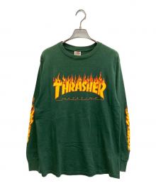 THRASHER（スラッシャー）の古着「袖プリファイヤーパターンロングスリーブ」｜グリーン