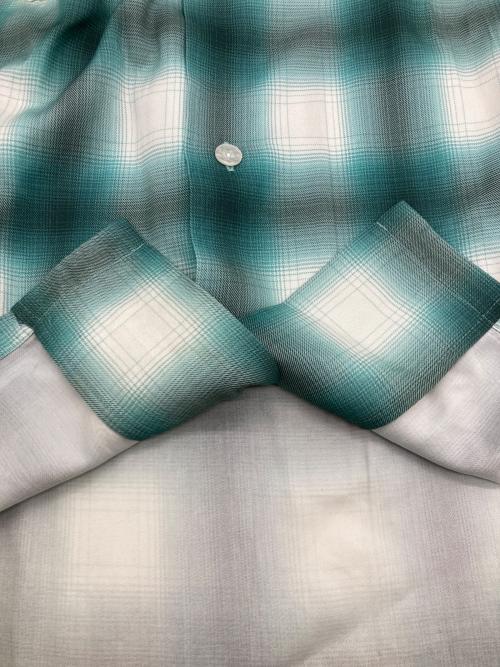 HOUSTON（ヒューストン）HOUSTON (ヒューストン) OMBRE CHECK S/S SHIRT グリーン×ホワイト サイズ:XLの古着・服飾アイテム
