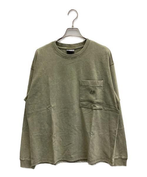 kuraku（カラク）KURAKU (カラク) ウォッシュ加工ミニ刺繍色ムラコットンポケットロンT オリーブ サイズ:L 未使用品の古着・服飾アイテム
