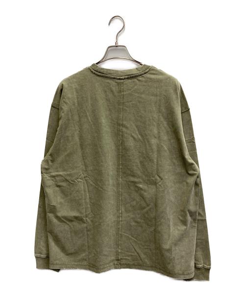 kuraku（カラク）KURAKU (カラク) ウォッシュ加工ミニ刺繍色ムラコットンポケットロンT オリーブ サイズ:L 未使用品の古着・服飾アイテム