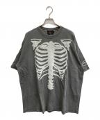 VANSONバンソン）の古着「SKELTON BONES-Pigment Dyed Tee」｜グレー
