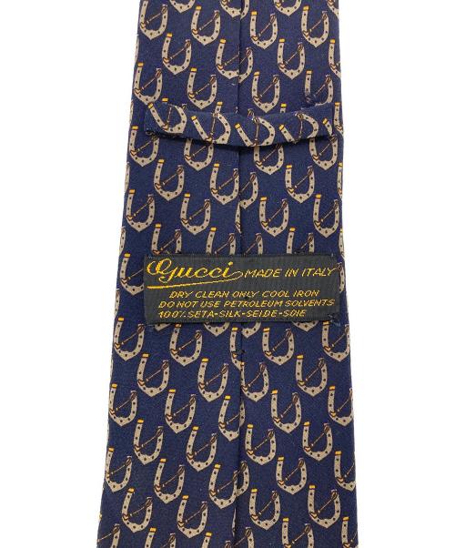 GUCCI（グッチ）GUCCI (グッチ) OLDホースビット柄ネクタイ ネイビー サイズ:140ｃｍの古着・服飾アイテム