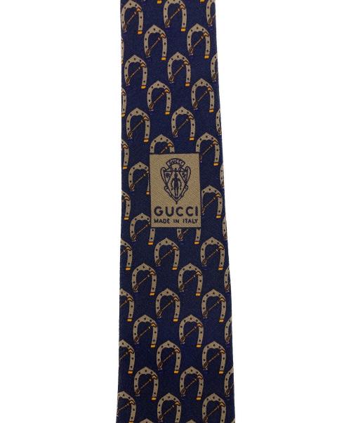 GUCCI（グッチ）GUCCI (グッチ) OLDホースビット柄ネクタイ ネイビー サイズ:140ｃｍの古着・服飾アイテム