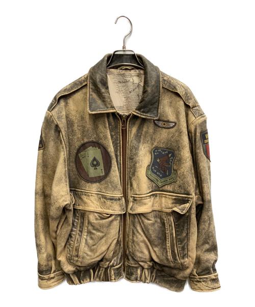 KINGS ROAD（キングスロード）KINGS ROAD (キングスロード) ヴィンテージレザーボンバージャケット ベージュ×ブラック サイズ:10の古着・服飾アイテム