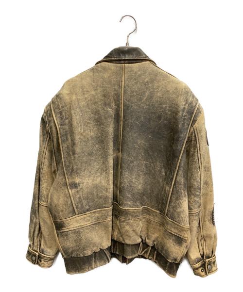 KINGS ROAD（キングスロード）KINGS ROAD (キングスロード) ヴィンテージレザーボンバージャケット ベージュ×ブラック サイズ:10の古着・服飾アイテム