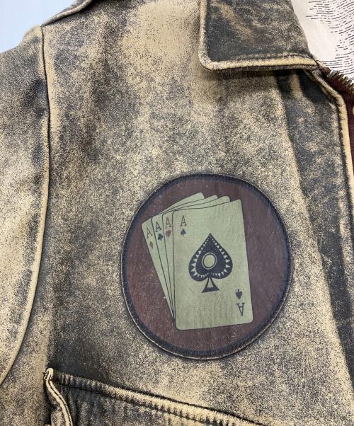 KINGS ROAD（キングスロード）KINGS ROAD (キングスロード) ヴィンテージレザーボンバージャケット ベージュ×ブラック サイズ:10の古着・服飾アイテム