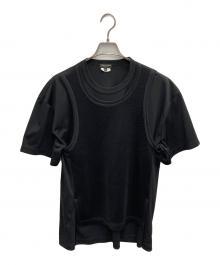 COMME des GARCONS HOMME PLUS（コムデギャルソンオムプリュス）の古着「AD2024　メッシュ ベスト レイヤード ドッキング 半袖 Tシャツ」｜ブラック