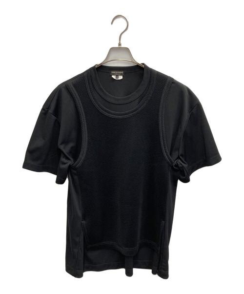 COMME des GARCONS HOMME PLUS（コムデギャルソンオムプリュス）COMME des GARCONS HOMME PLUS (コムデギャルソンオムプリュス) AD2024　メッシュ ベスト レイヤード ドッキング 半袖 Tシャツ ブラック サイズ:Mの古着・服飾アイテム