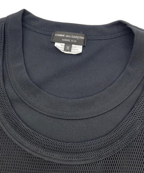 COMME des GARCONS HOMME PLUS（コムデギャルソンオムプリュス）COMME des GARCONS HOMME PLUS (コムデギャルソンオムプリュス) AD2024　メッシュ ベスト レイヤード ドッキング 半袖 Tシャツ ブラック サイズ:Mの古着・服飾アイテム