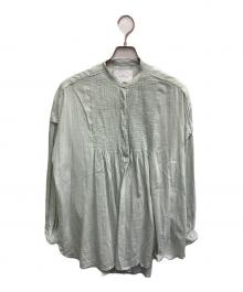 mala KALANCHOE（マーラ カランコエ）の古着「Cotton Silk Pintuck Long Sleeve Shirts」｜グリーン