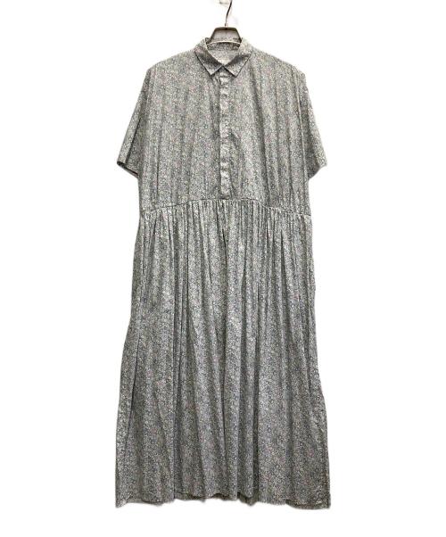 Toujours（トゥジュー）Toujours (トゥジュー) Short Sleeve Classic Gathered Dress/リバティ プチフラワー プリント コットン ドレス ホワイト×グレー サイズ:Sの古着・服飾アイテム