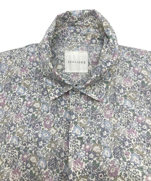 Toujours（トゥジュー）Toujours (トゥジュー) Short Sleeve Classic Gathered Dress/リバティ プチフラワー プリント コットン ドレス ホワイト×グレー サイズ:Sの古着・服飾アイテム
