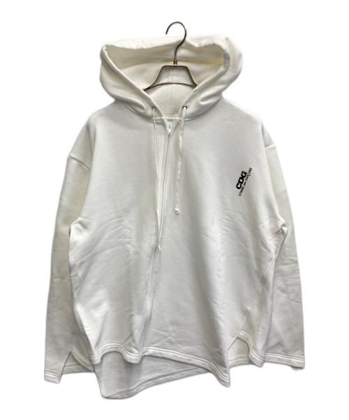 CDG（シーディージー）CDG (シーディージー) AD2024　BIAS DESINED SWEATSHIRT WITH ZIP/捻じれパーカー ホワイト サイズ:XLの古着・服飾アイテム