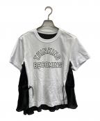 sacaiサカイ）の古着「プリント ドッキング ドロスト Tシャツ」｜ホワイト×ブラック