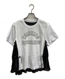 sacai（サカイ）の古着「プリント ドッキング ドロスト Tシャツ」｜ホワイト×ブラック