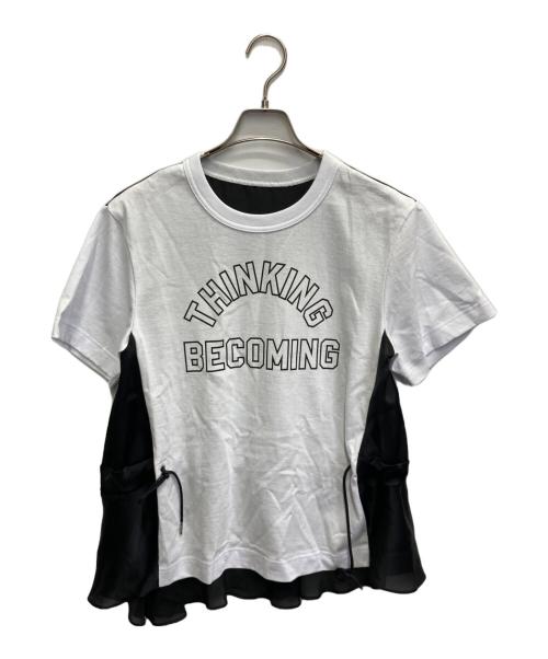 sacai（サカイ）sacai (サカイ) プリント ドッキング ドロスト Tシャツ ホワイト×ブラック サイズ:Lの古着・服飾アイテム