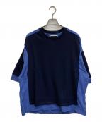 MAISON SPECIALメゾンスペシャル）の古着「Different Materials Docking Prime-Over Dry Waffle T-shirt」｜ネイビー