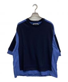 MAISON SPECIAL（メゾンスペシャル）の古着「Different Materials Docking Prime-Over Dry Waffle T-shirt」｜ネイビー