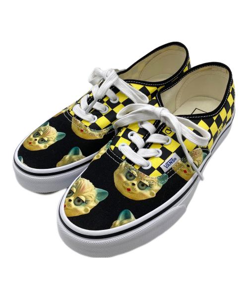 VANS（ヴァンズ）VANS (ヴァンズ) VALENTINO GARAVANI (ヴァレンティノ・ガラヴァーニ) Vロゴ チェッカーボードプリント ＆ ル シャ デ ラ メゾンプリントファブリック ロートップスニーカー ブラック×イエロー サイズ:24の古着・服飾アイテム