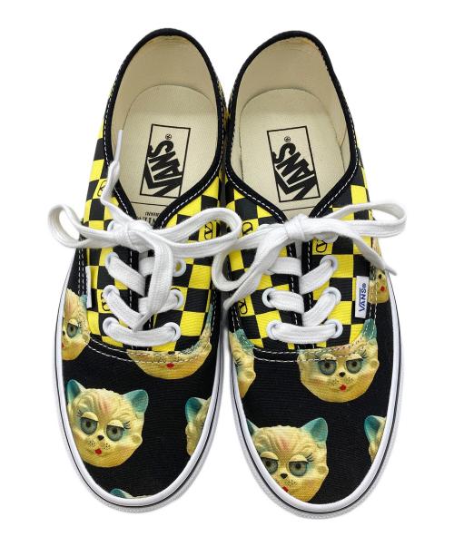 VANS（ヴァンズ）VANS (ヴァンズ) VALENTINO GARAVANI (ヴァレンティノ・ガラヴァーニ) Vロゴ チェッカーボードプリント ＆ ル シャ デ ラ メゾンプリントファブリック ロートップスニーカー ブラック×イエロー サイズ:24の古着・服飾アイテム