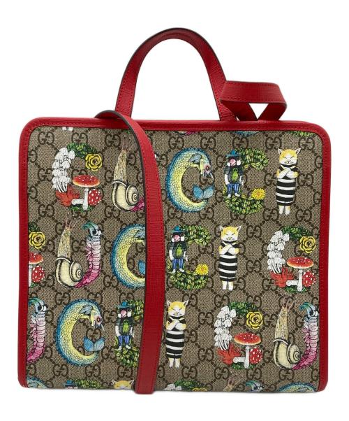 GUCCI（グッチ）GUCCI (グッチ) GGスプリーム 2wayショルダートートバッグ レッド×ベージュの古着・服飾アイテム