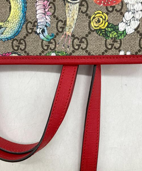 GUCCI（グッチ）GUCCI (グッチ) GGスプリーム 2wayショルダートートバッグ レッド×ベージュの古着・服飾アイテム