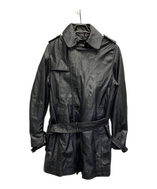 BARNEYS NEWYORK（バーニーズ・ニューヨーク）BARNEYS NEWYORK (バーニーズ・ニューヨーク) レザートレンチコート ブラック サイズ:48の古着・服飾アイテム