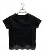 anuansアニュアンス）の古着「シルクタッチコットンレーストリムコンパクトTシャツ」｜ブラック