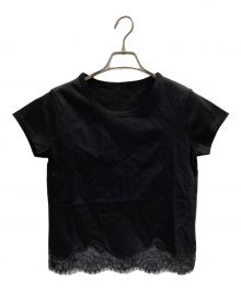 anuans（アニュアンス）の古着「シルクタッチコットンレーストリムコンパクトTシャツ」｜ブラック