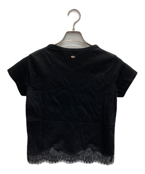 anuans（アニュアンス）anuans (アニュアンス) シルクタッチコットンレーストリムコンパクトTシャツ ブラック サイズ:2の古着・服飾アイテム