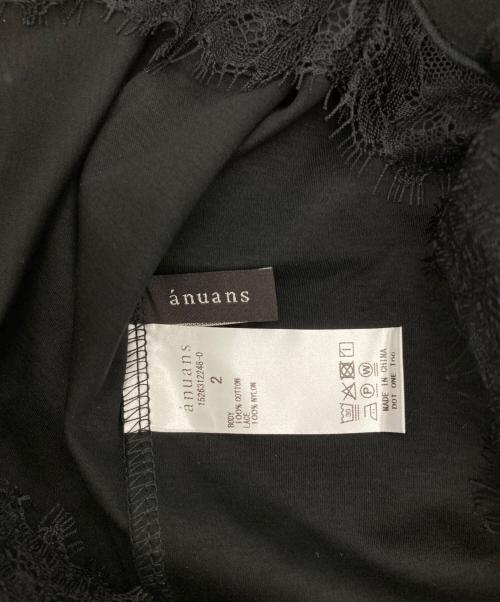 anuans（アニュアンス）anuans (アニュアンス) シルクタッチコットンレーストリムコンパクトTシャツ ブラック サイズ:2の古着・服飾アイテム
