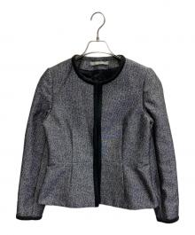 theory luxe（セオリーリュクス）の古着「ノーカラーツイードジャケット」｜ネイビー
