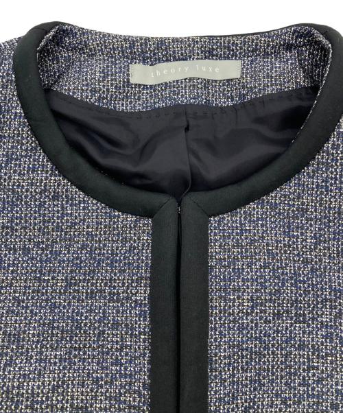 theory luxe（セオリーリュクス）theory luxe (セオリーリュクス) ノーカラーツイードジャケット ネイビー サイズ:Mの古着・服飾アイテム