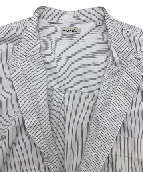 STEVEN ALAN（スティーブンアラン）STEVEN ALAN (スティーブンアラン) コットン ストライプ バンドカラー シャツ ネイビー×ホワイト サイズ:FREEの古着・服飾アイテム