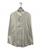 AURALEEオーラリー）の古着「COTTON SILK STRIPE STAND COLLAR SHIRT ストライプ スタンドカラー シャツ」｜ベージュ