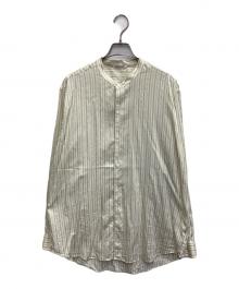 AURALEE（オーラリー）の古着「COTTON SILK STRIPE STAND COLLAR SHIRT ストライプ スタンドカラー シャツ」｜ベージュ