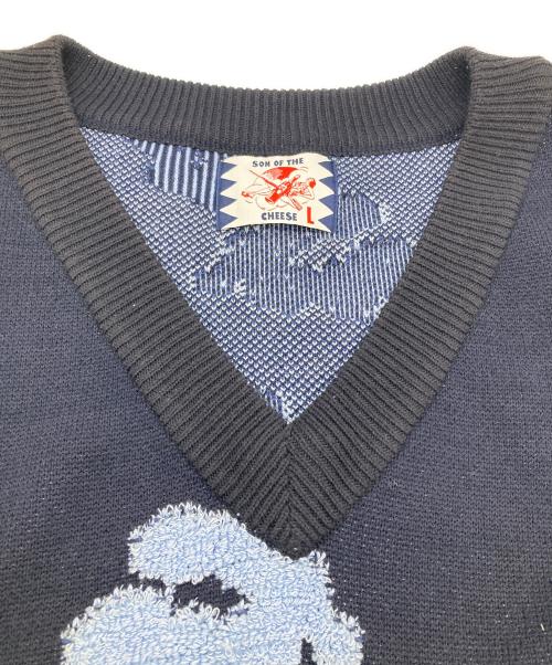 son of the cheese（（サノバチーズ））SON OF THE CHEESE (（サノバチーズ）) Flower Pattern Knit Vest ネイビー サイズ:Ｌの古着・服飾アイテム