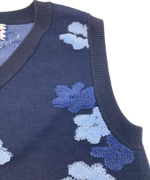 son of the cheese（（サノバチーズ））SON OF THE CHEESE (（サノバチーズ）) Flower Pattern Knit Vest ネイビー サイズ:Ｌの古着・服飾アイテム
