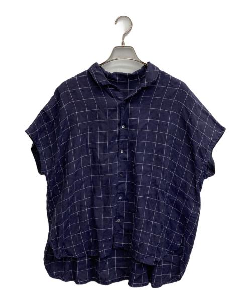 nest Robe（ネストローブ）nest Robe (ネストローブ) リネンチェックオープンカラーシャツ ネイビー サイズ:FREEの古着・服飾アイテム
