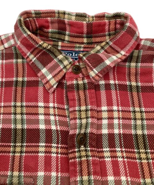 POLO RALPH LAUREN（ポロ・ラルフローレン）POLO RALPH LAUREN (ポロ・ラルフローレン) スエードエルボーパッチネルシャツ レッド サイズ:Mの古着・服飾アイテム