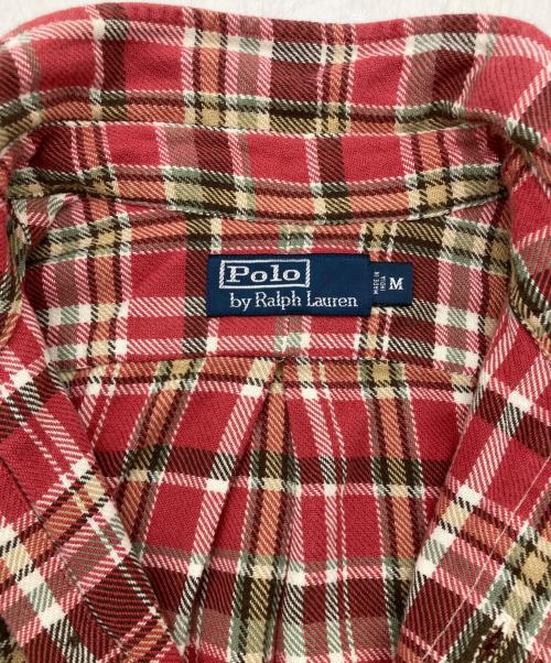 POLO RALPH LAUREN（ポロ・ラルフローレン）POLO RALPH LAUREN (ポロ・ラルフローレン) スエードエルボーパッチネルシャツ レッド サイズ:Mの古着・服飾アイテム