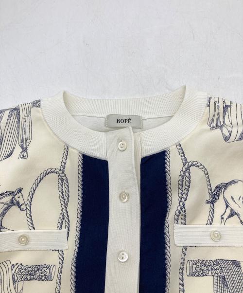ROPE（ロペ）ROPE (ロペ) ヴィンテージスカーフプリントカーディガン ホワイト サイズ:Mの古着・服飾アイテム
