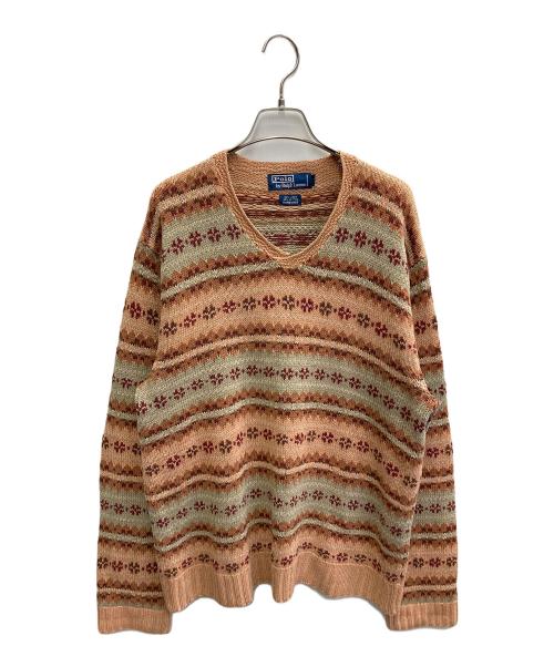 POLO RALPH LAUREN（ポロ・ラルフローレン）POLO RALPH LAUREN (ポロ・ラルフローレン) HAND KNIT コットンリネンニット ブラウン サイズ:Lの古着・服飾アイテム