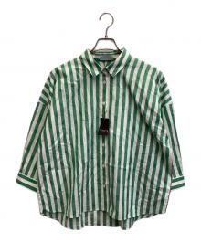 MACKINTOSH LONDON（マッキントッシュ ロンドン）の古着「ストライプフラワージャカードブラウス」｜グリーン×ホワイト